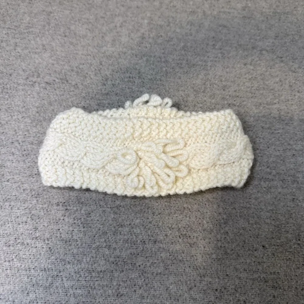 Aran Baby Knit Winter Headband Woollen Mills Merino Wool Ivory Lamb Accent